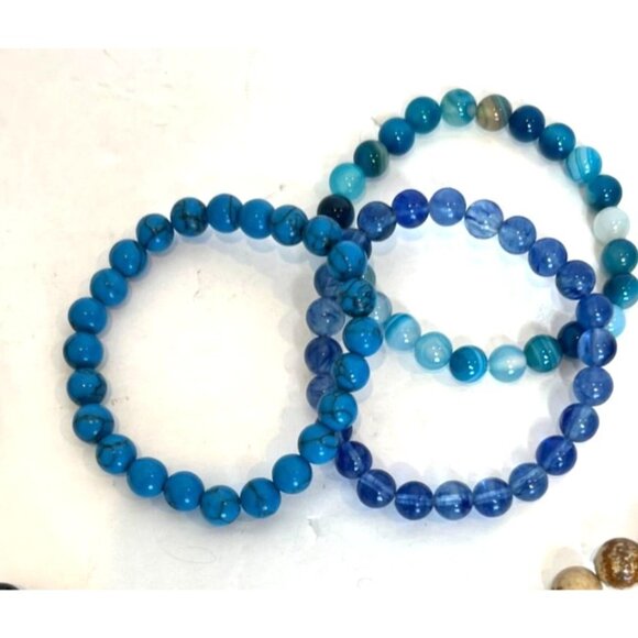Set Of 17 Natural Stone Stretch Bracelets Healing Gemstone Beaded Stackable - Picture 3 of 7